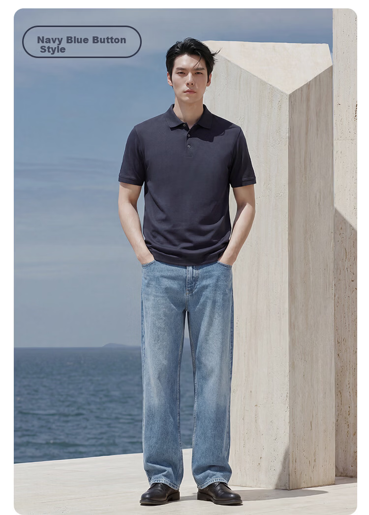 JD Jingzao Mulberry Silk Men's Polo Shirt Short Sleeve High-End T-Shirt Spring Summer Cool Business Casual Elegant Black Zipper M 17