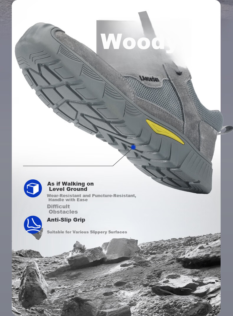 BlueOwl Shield Men's Summer Breathable Lightweight Anti-Smash Steel Toe Anti-Puncture Comfortable Non-Slip Work Shoes D0266FN-1 Size 38 5