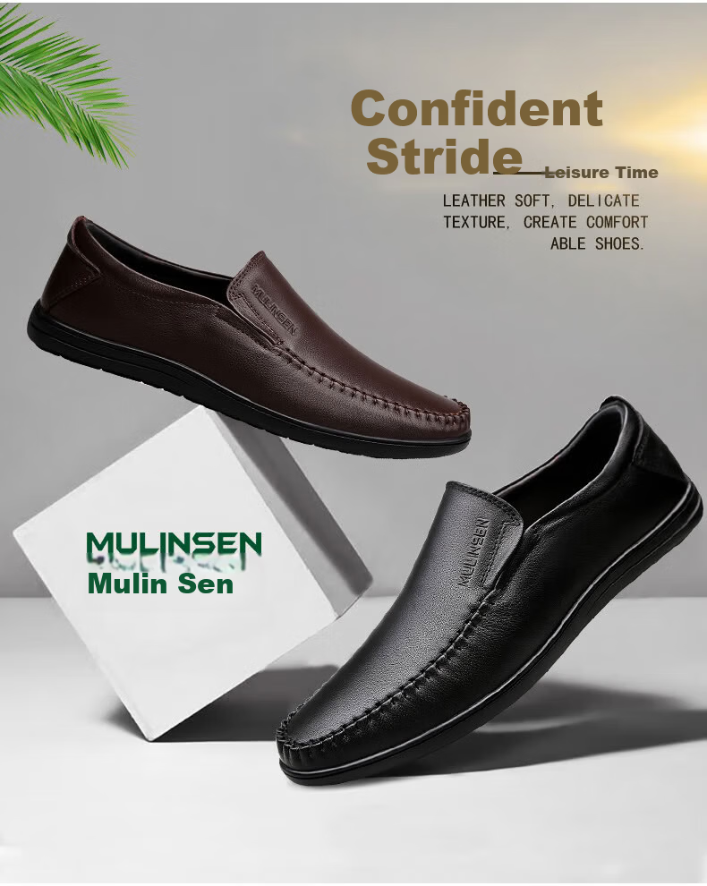 MULINSEN Men's Shoes, Business Casual Slip-On Soft Sole Dad Shoes, Size 38, Black, 21811058 1