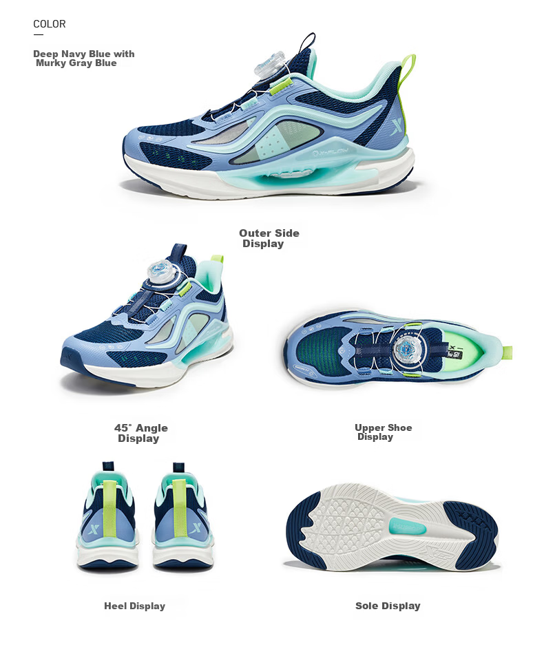 XTEP Youth Hydrogen Wind 9.0 Boys' Dial Running Shoes Sports Shoes Classic White/Super Green/Sea Blue Size 40 41