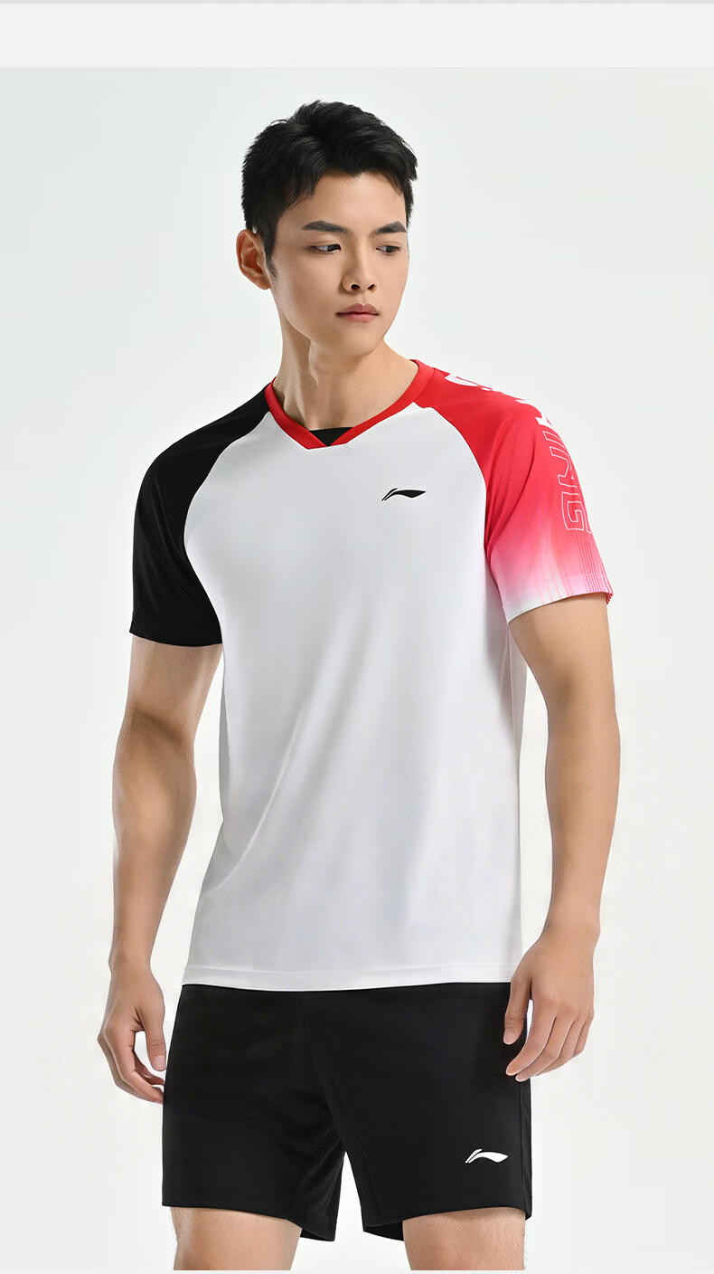 LI-NING Badminton Short Sleeve Set Unisex Two-Piece Competition Training Sportswear White/Black XL 8