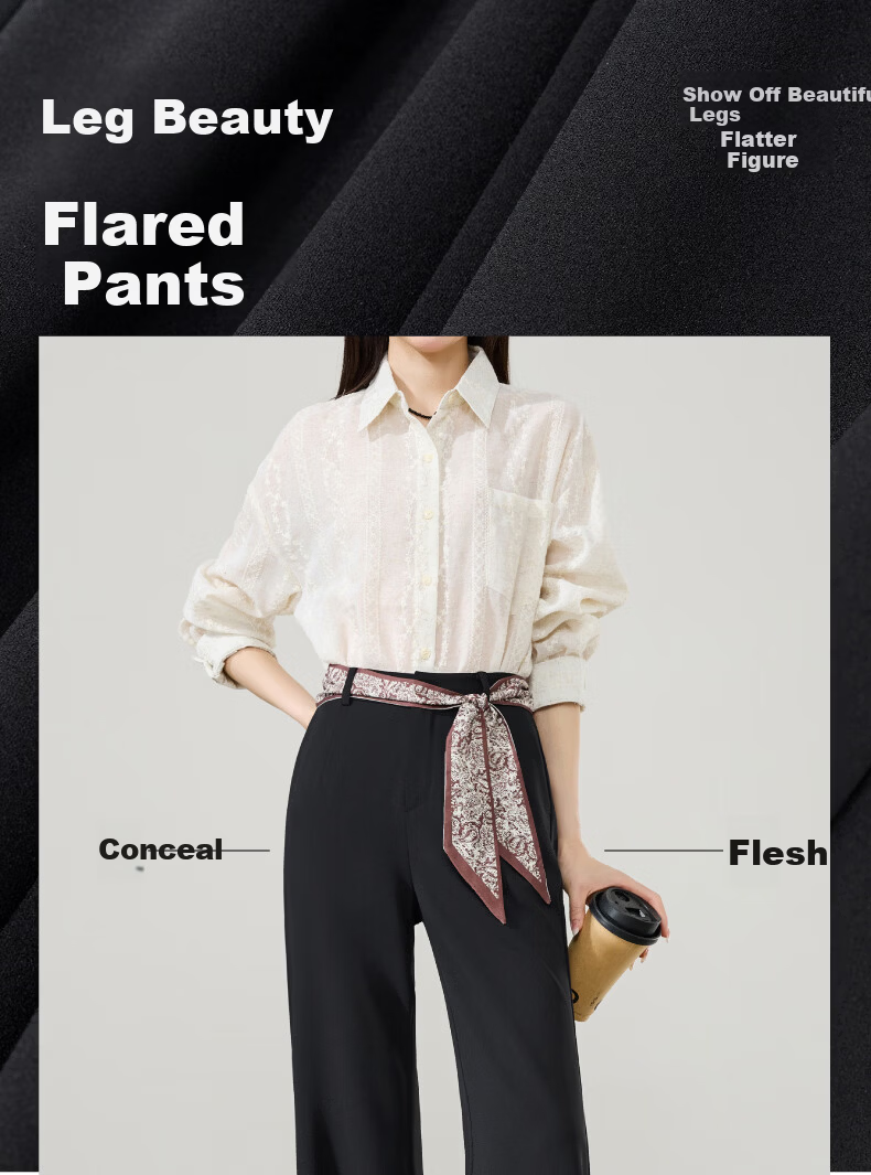 ESE-Y Women's Long Leg Flared Pants 2026 Spring New High Waist Stretch Suit Commuter Slim Tapered Pants Black 28 1