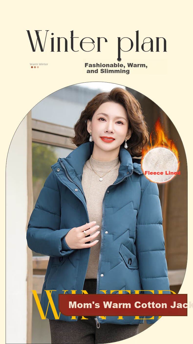 Hengyuanxiang Middle-aged Mom Winter Mid-length Down Cotton Jacket Thickened Fleece-lined Coat for Middle-aged and Elderly Women 1