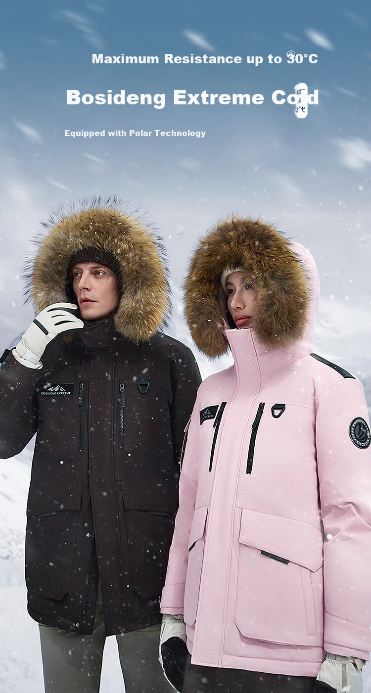 Bosideng Extreme Cold Goose Down Jacket Unisex Couple Thickened Winter Warm Windproof Coat with Large Fur Collar 1