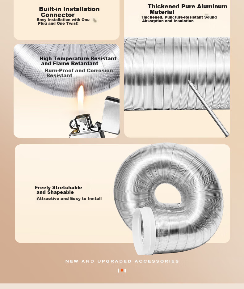 Beishi Range Hood Exhaust Pipe Pure Aluminum Foil Duct Durable Flexible Bendable Diameter 180MM Length 1.5M 4