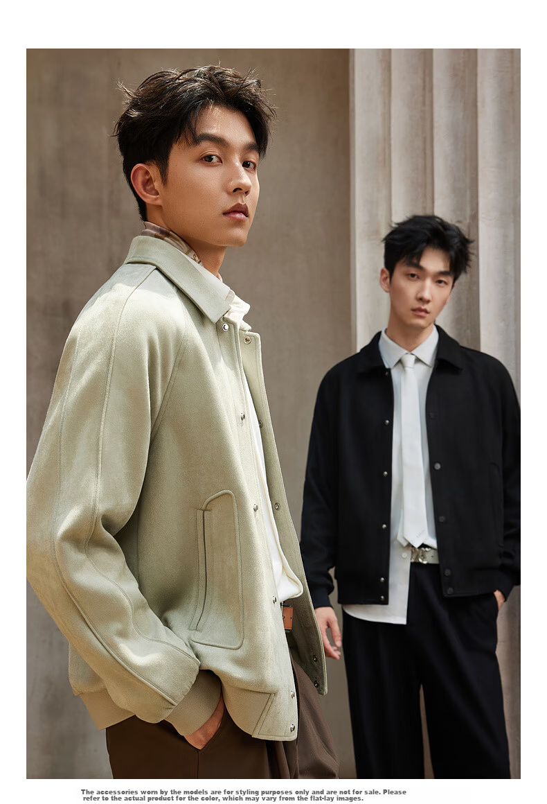 CABBEEN 350G Suede Velvet Men's Jacket Soft Comfortable Faux Suede Velvet Autumn Long Sleeve Coat 8