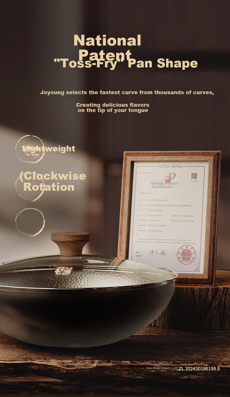 Joyoung Wok, Heritage Craftsmanship Iron Pan, 0 Coating, Rust-Resistant, Corrosion-Resistant, Hammered Texture, Non-Stick, No Seasoning Required, 30cm, Specially for Open Flame Cooking 6