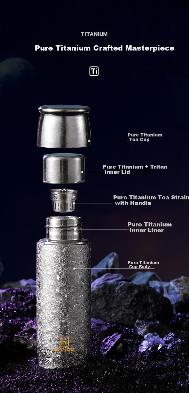 Qihu Pure Titanium Insulated High-End Tea Steeping Cup with Tea-Water Separation Outdoor Tea Brewing Gift Custom Glacier Blue 400ml 8