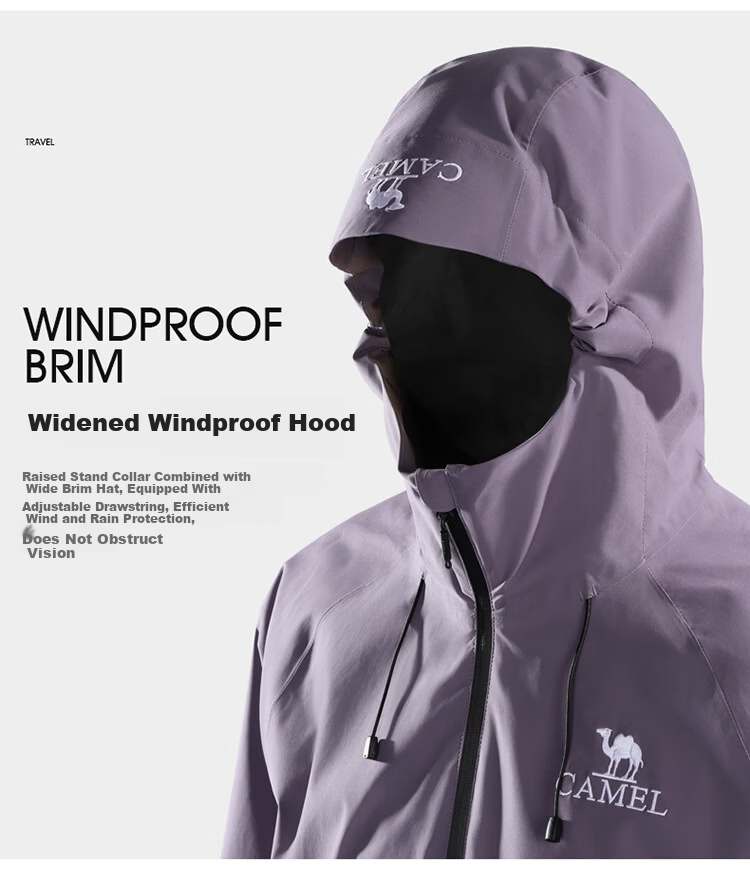 CAMEL Outdoor Single-Layer Waterproof Windbreaker Unisex 3-in-1 Mountaineering Jacket 6B001 Phantom Black, Unisex M 11