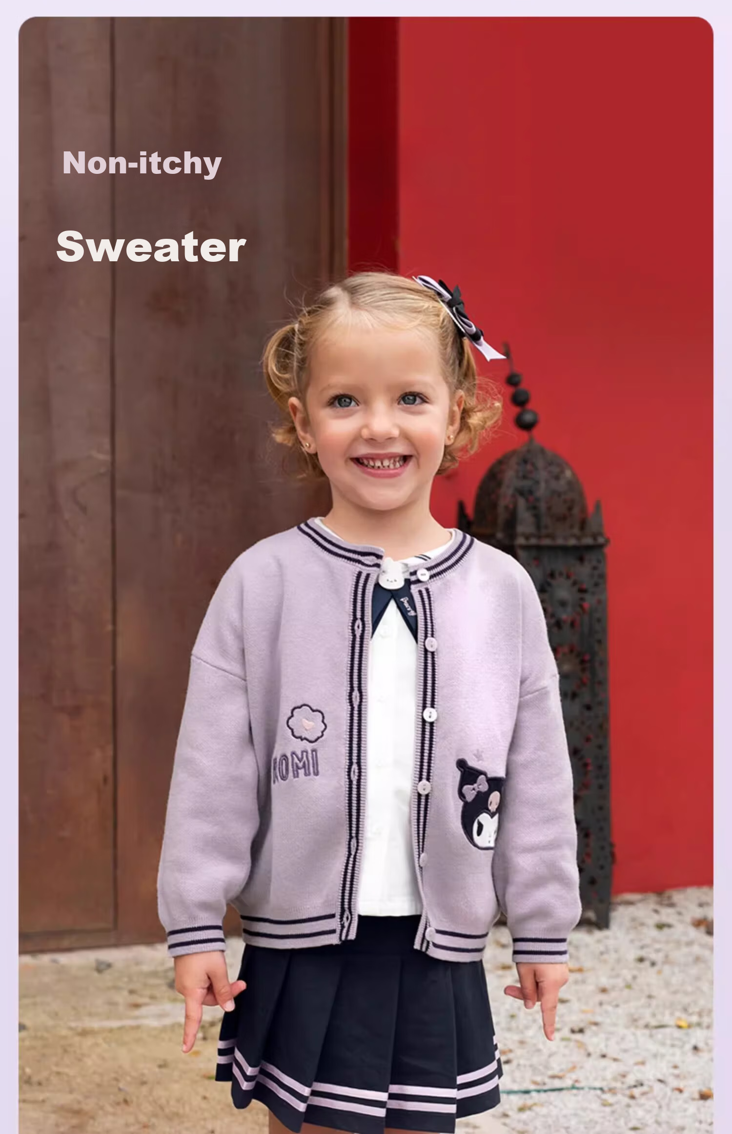 DAVE & BELLA Kuromi Collaboration Children's Sweater Cardigan Spring Baby Girl Knit Top 2