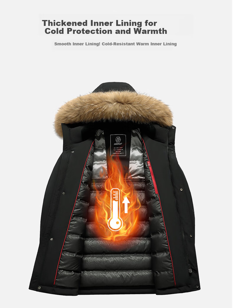 Snow Flying 90% Down Men's Winter Extreme Cold Mid-Length Hooded Casual Workwear Jacket with Fur Collar 190 4