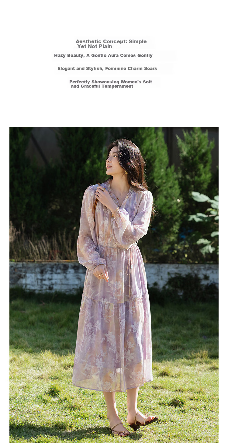 Demana Romantic Chiffon Season Spring French Ruffle Collar Puff Sleeve A-Line Flared Petite Women's Dress 2