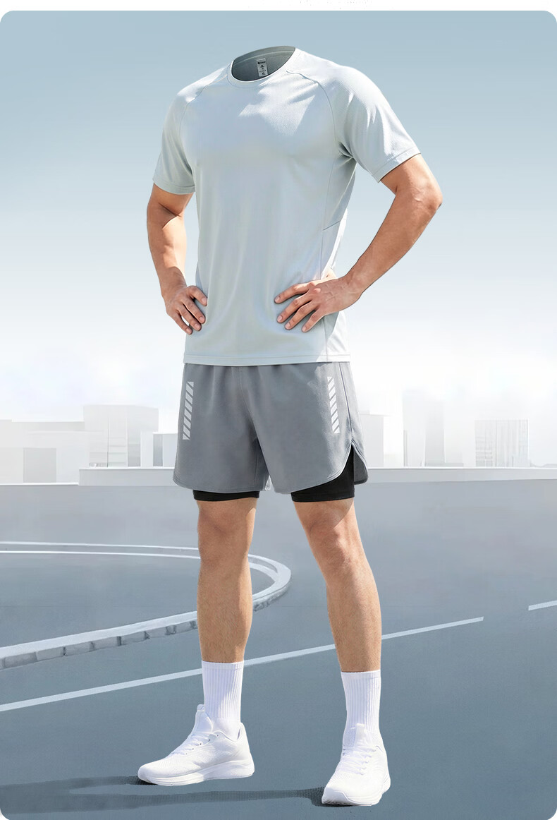 BURUITE Men's Summer Sports Set Short Sleeve Shorts Ice Silk Quick-Dry T-Shirt Track and Field Training Fitness Running Basketball Badminton Apparel 11