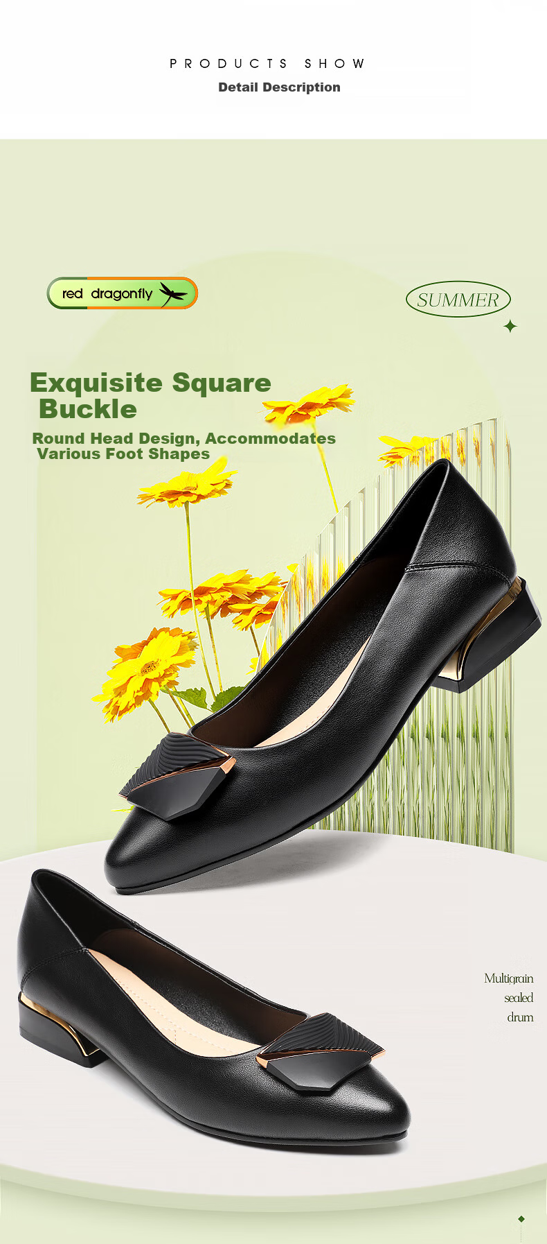Red Dragonfly Women's Chunky Heel Single Shoes Shallow Casual British Style Small Fragrance Leather Shoes WFB233881 6