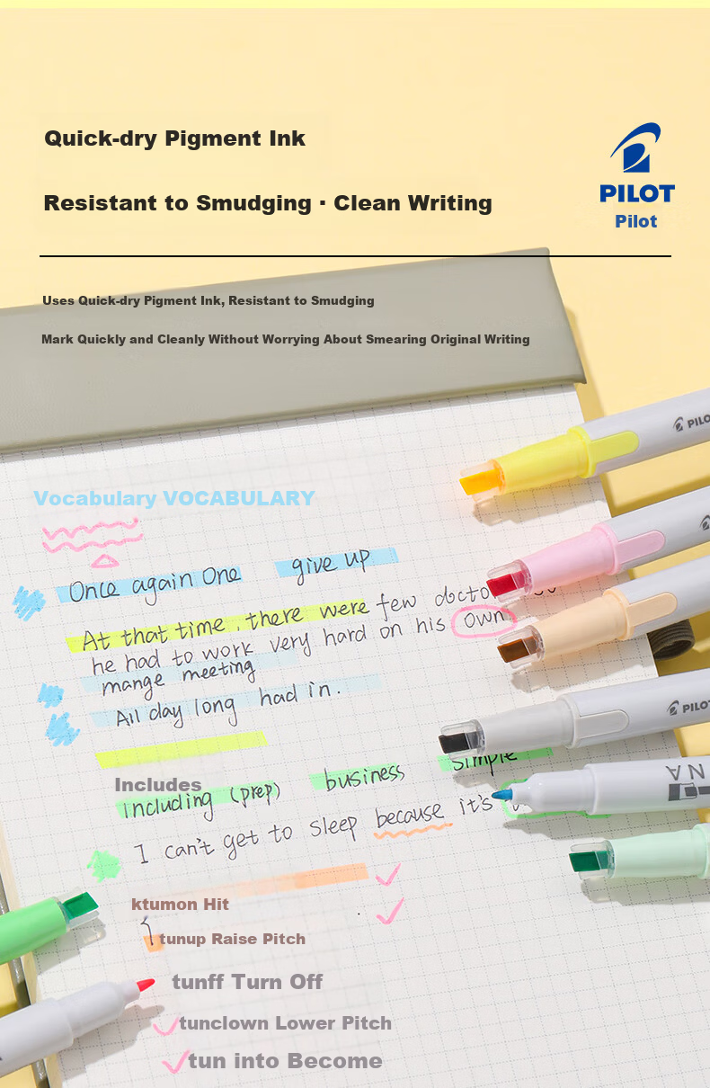PILOT KIRE-NA Dual-Ended Highlighter Marker Non-Bleeding Colored Fluorescent Pen for Students Pink Orange 7