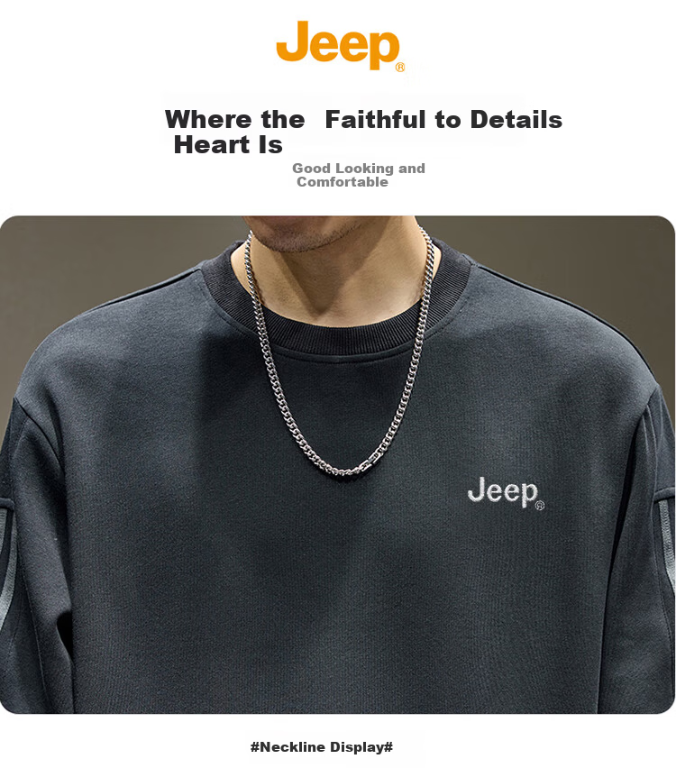 JEEP Men's Sweatshirt, Loose-Fitting Trendy Heavyweight Base Layer, Casual Top for Spring And Autumn, Black, 2XL 10