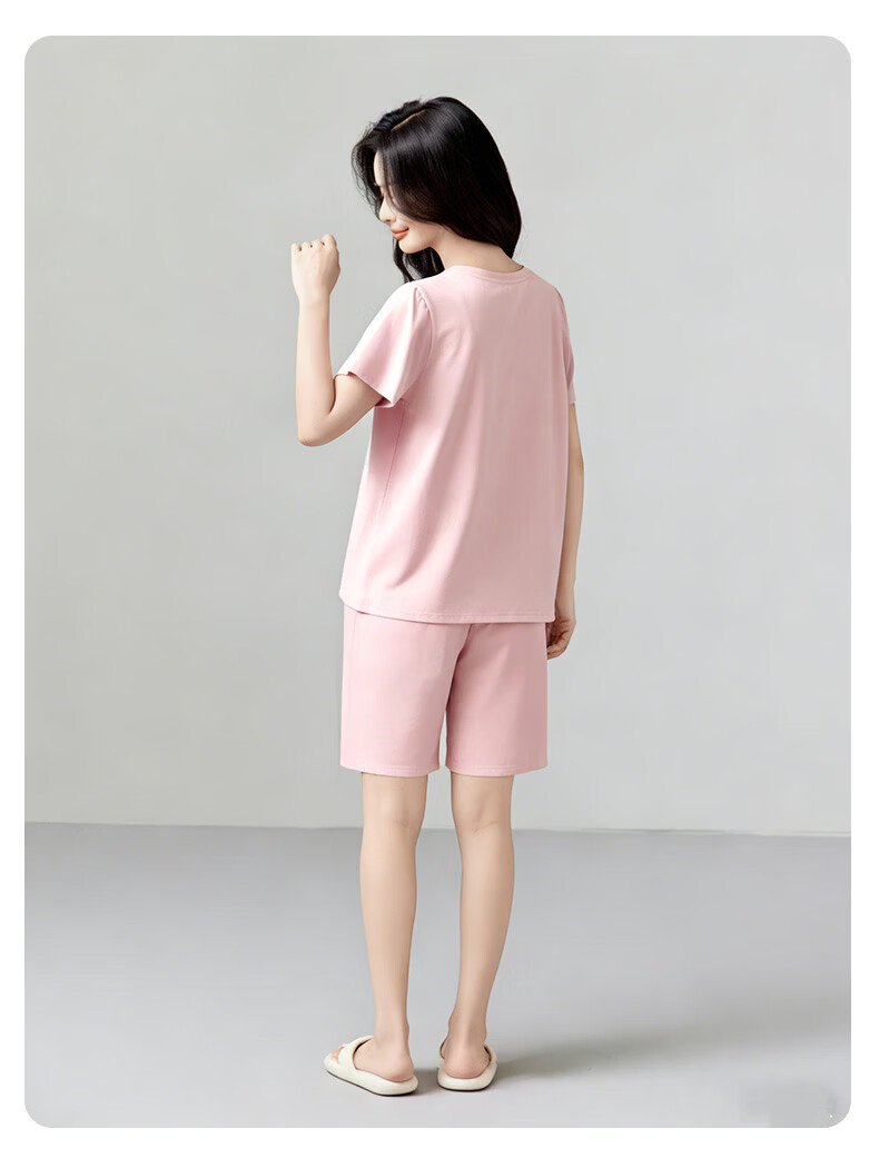Han Cai Women's Summer Cooling Modal High-End Pajama Set Cherry Pink M [Cooling Short Sleeve and Shorts] 9