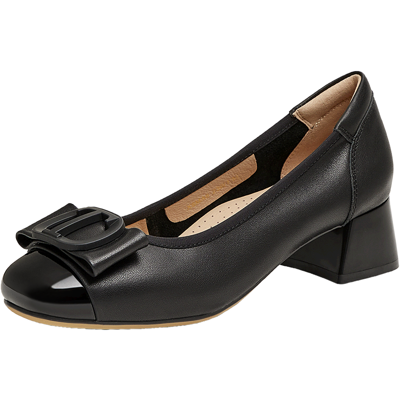 TATA White Casual Shoes, Women's Commuter Flats, Spring New Style Chunky High Heels, Apricot Color, Size 38