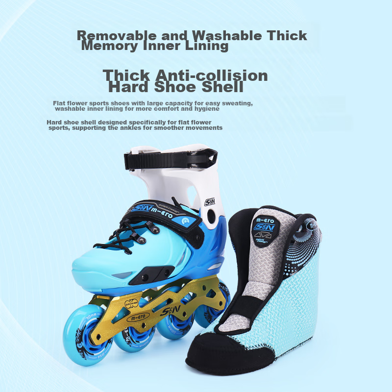 Micro Migu Roller Skates for Children, Boys And Girls, Hard Shell Flat Flower M-Cro Straight Skating Shoes, S6N Blue Set Size S