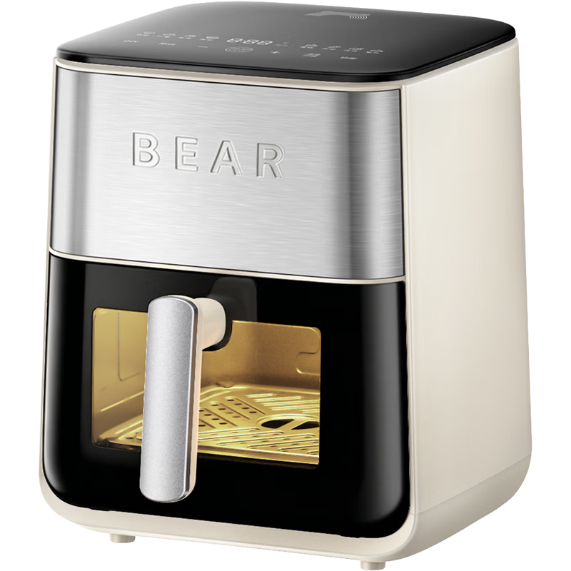Bear 2026 New Air Fryer Stainless Steel 0-Coating Steam and Bake Combo Dual Heat Source No Flip 6.2L Visible Full Metal Interior QZG-G20B2
