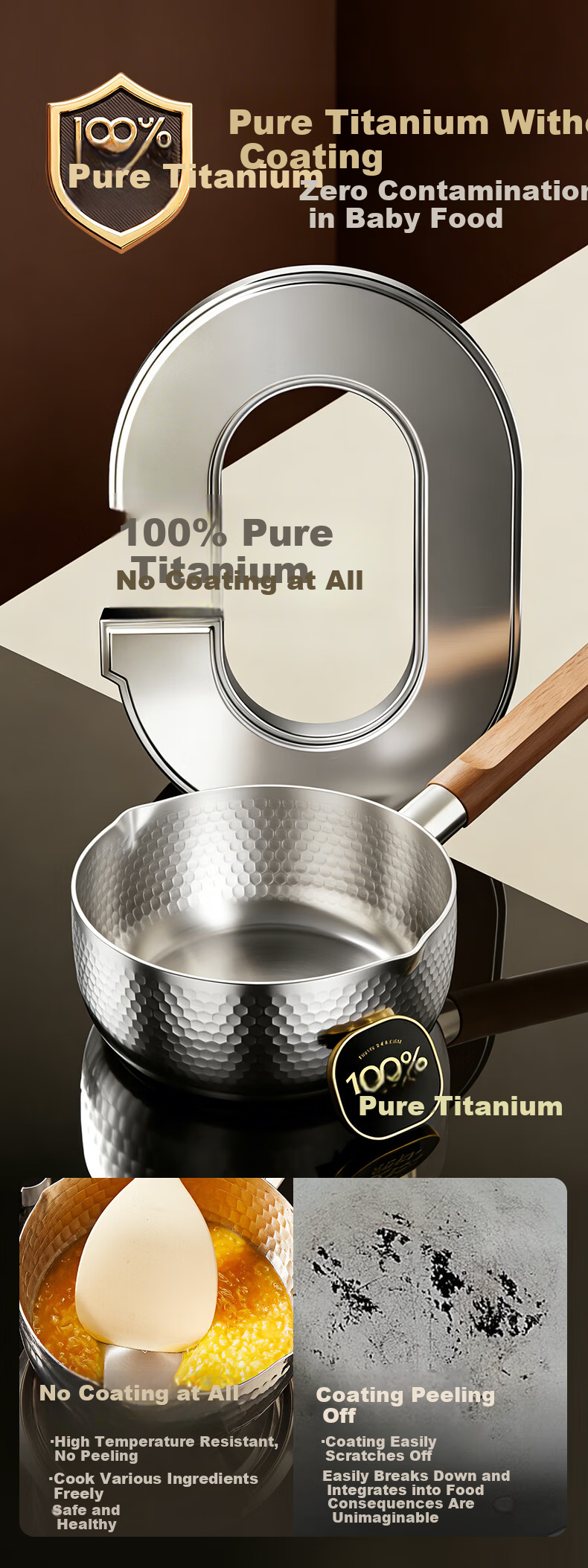 Shuangqi Pure Titanium Non-Coated Snow Pan Milk Pot Noodle Pot Baby Infant Food Steamer 18cm with Steaming Basket 5