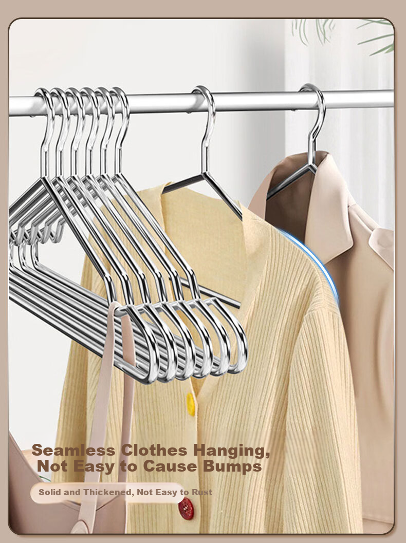 HOUYA Stainless Steel Clothes Hangers 10-Pack 42cm Household Thickened Grooved Shirt Hangers Drying Rack 3