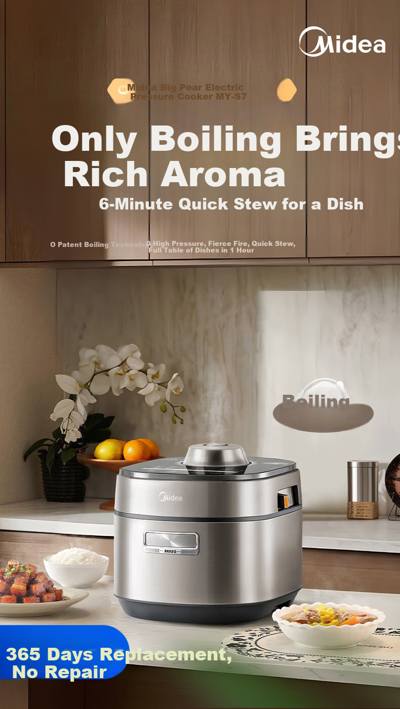 Midea IH High Power Non-Coated Pressure Cooker without Exhaust, 5L Dual Steel Inner Pot, 2200W Intelligent Reservation Multi-Function All-In Rice Cooker And Pressure Cooker for 4-6 People MY-S5175C 1