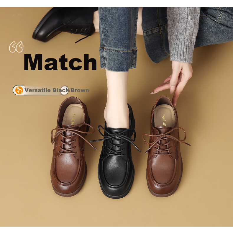 Mulinsen Women's Loafers Elegant Versatile Mom Shoes Commuter Lace-up Leather Flats Black 38 3