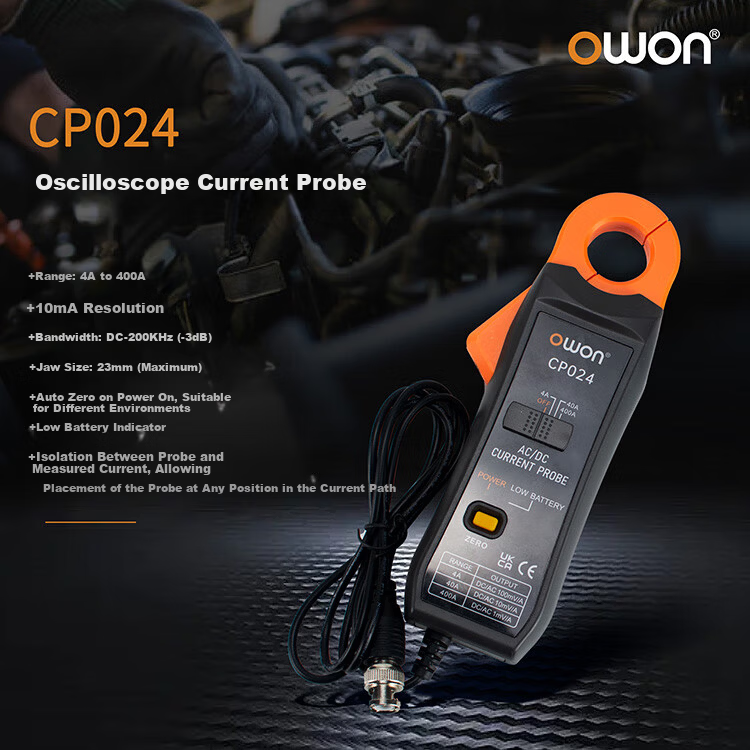 Owon CP024 Oscilloscope Probe AC/DC Current Clamp (1mA~400A, DC~200KHz) 1