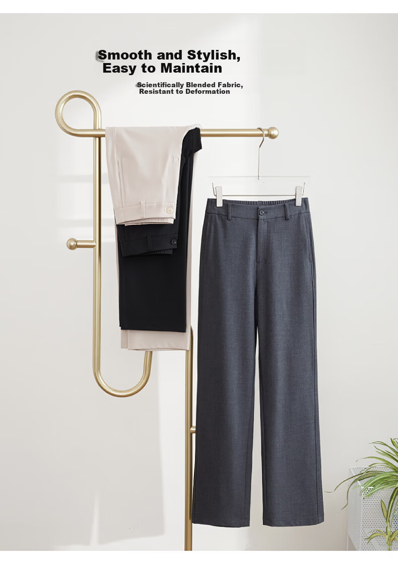 ESE-Y Women's Straight-Leg Suit Pants 2026 Spring Slim Casual Commuter Textured TR Narrow Black Size 26 5