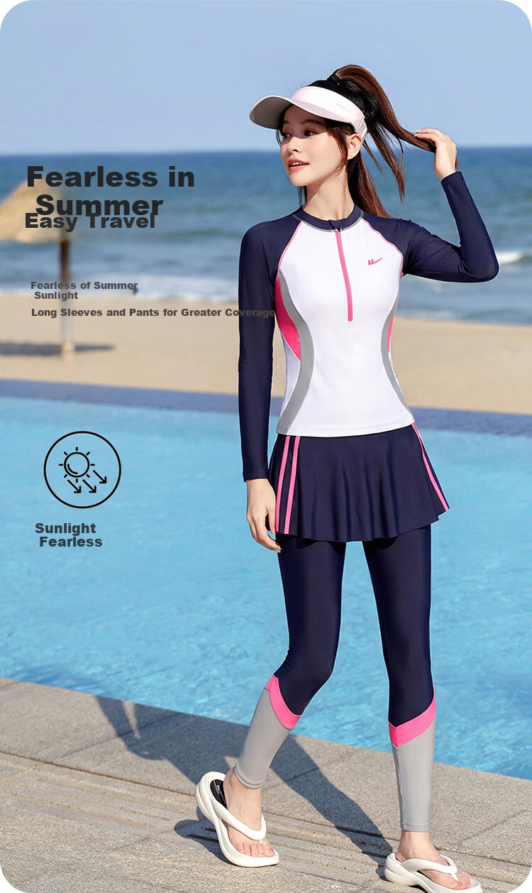 Warrior Women's Long Sleeve Long Pants Swimsuit High-Grade Sun Protection Hot Spring Surfing Snorkeling Jellyfish Suit 16098H1L Black 2XL 6