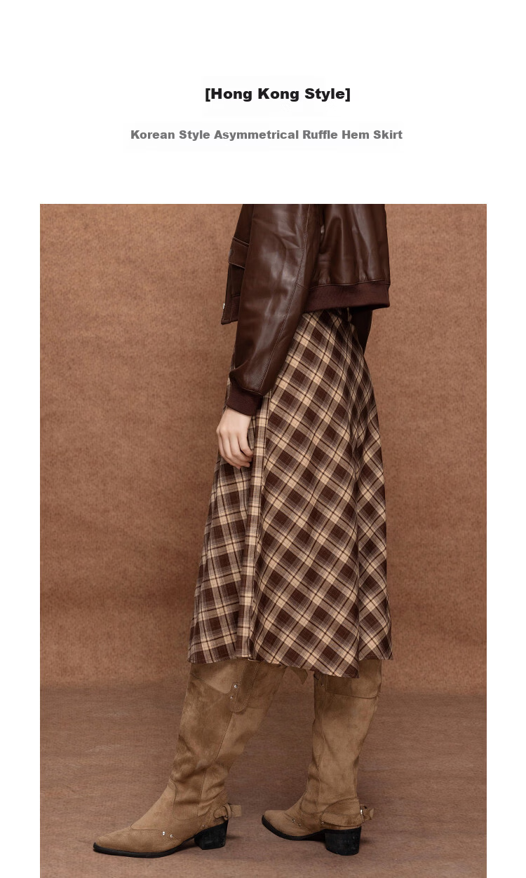 Demana [Hong Kong Style] Autumn Korean Design Irregular Ruffle Decor Mid-Length A-Line Women's Skirt 4