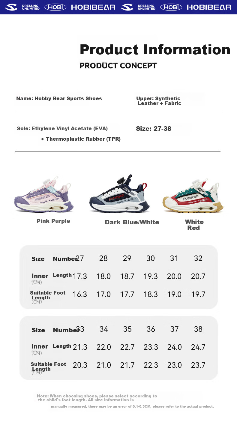 HOBIBEAR Kids Sports Shoes Spring and Autumn Fashion Boys Running Shoes Girls Sports Shoes Model 512005 White Red Size 35 3