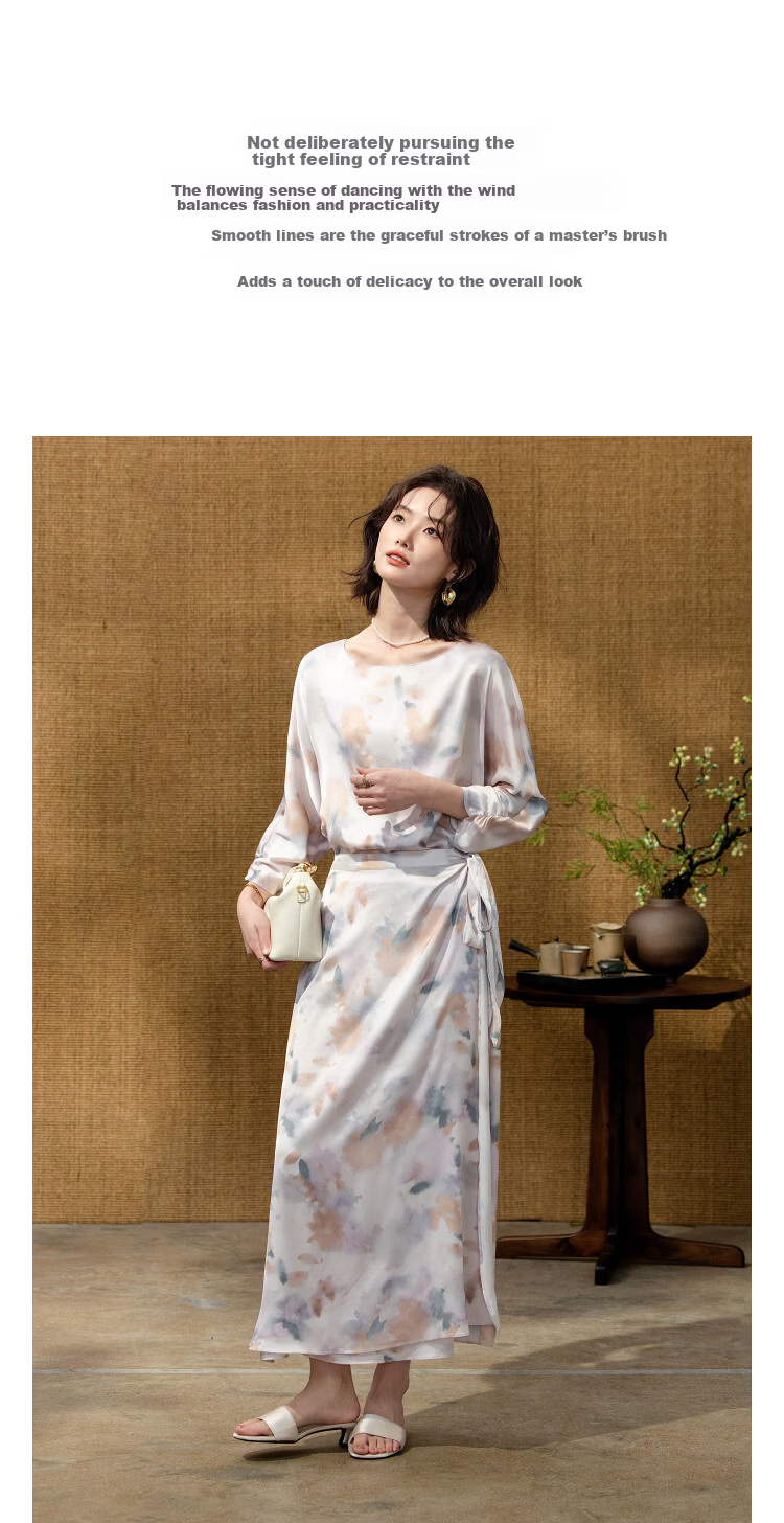 Demana Adjustable Half Skirt Overlapping Placket Spring Gentle Style Floral Eight-Sleeve Petite Slim Women's Dress 3