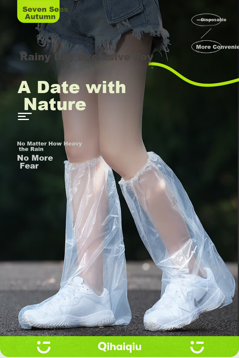 Qihaiqiu Disposable Rain Shoe Covers 10-Pack Thickened Waterproof Non-Slip Long Blue Plastic Rain Boots for Men and Women 1