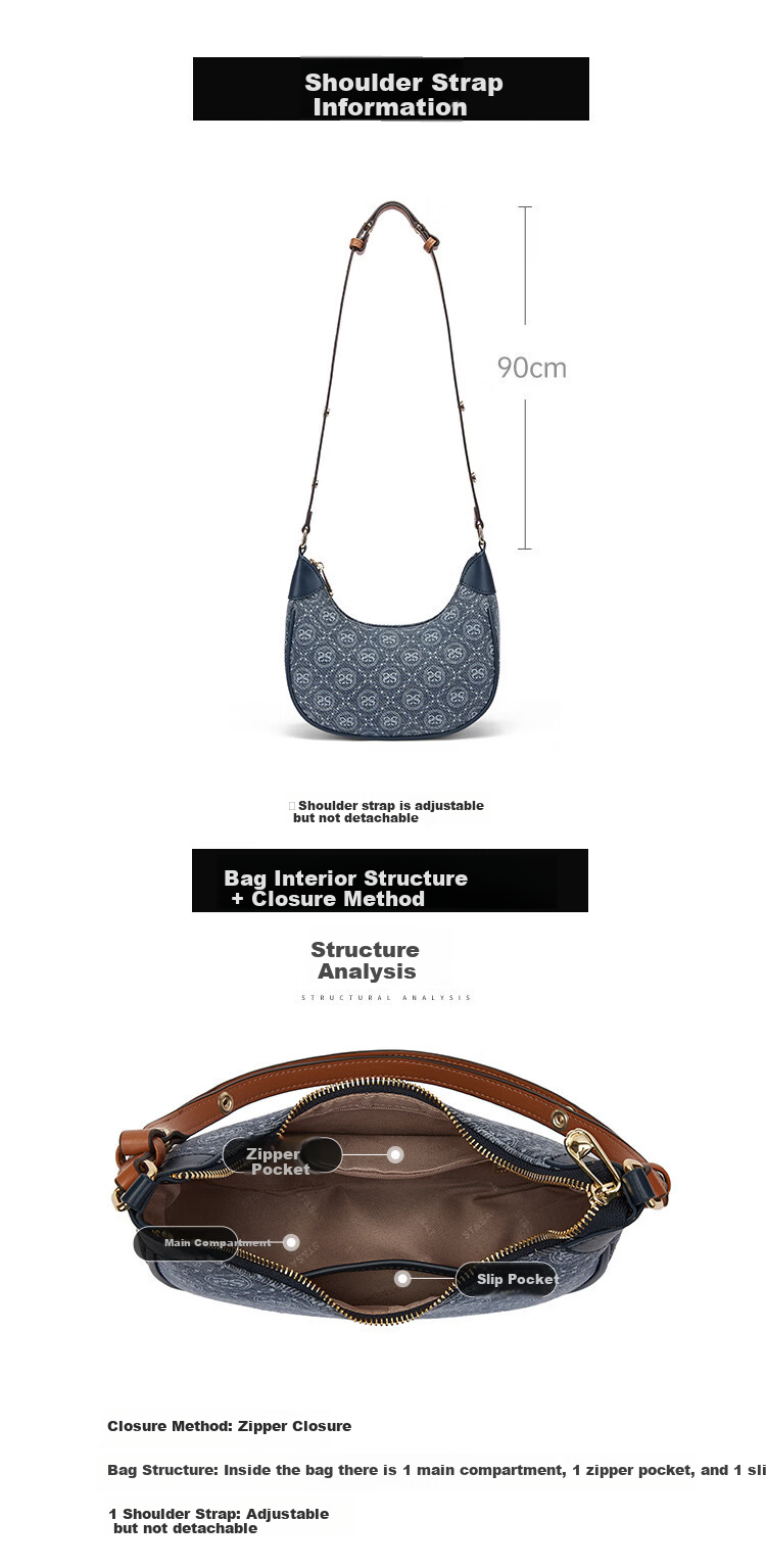 St&Sat Women's Bag 2026 New Retro Printed Shoulder Bag Handbag Versatile Underarm Crescent Bag Birthday Gift 10