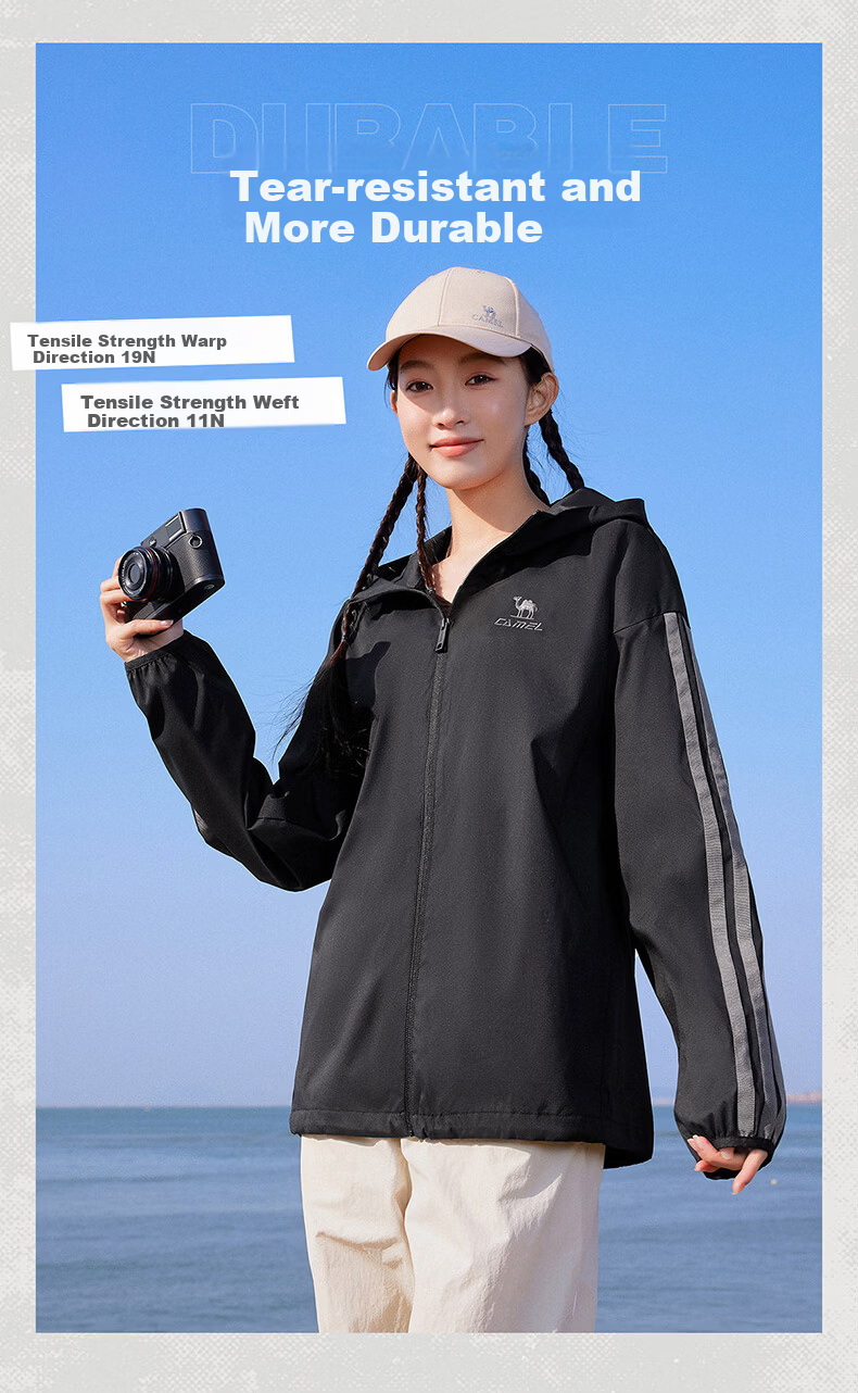 CAMEL Campus Windbreaker Retro Hooded Unisex Spring Autumn Lightweight Jacket C36BW0L4066 Phantom Black XL 6