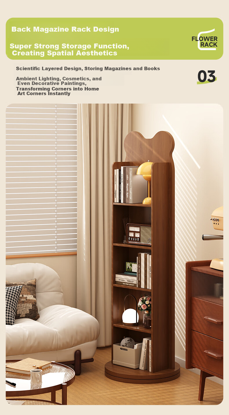 XIAOJIANGCAI Full-Length Floor Mirror with Bookshelf, Rotatable and Mobile Dressing Mirror with Storage, Black, 165*36cm 6