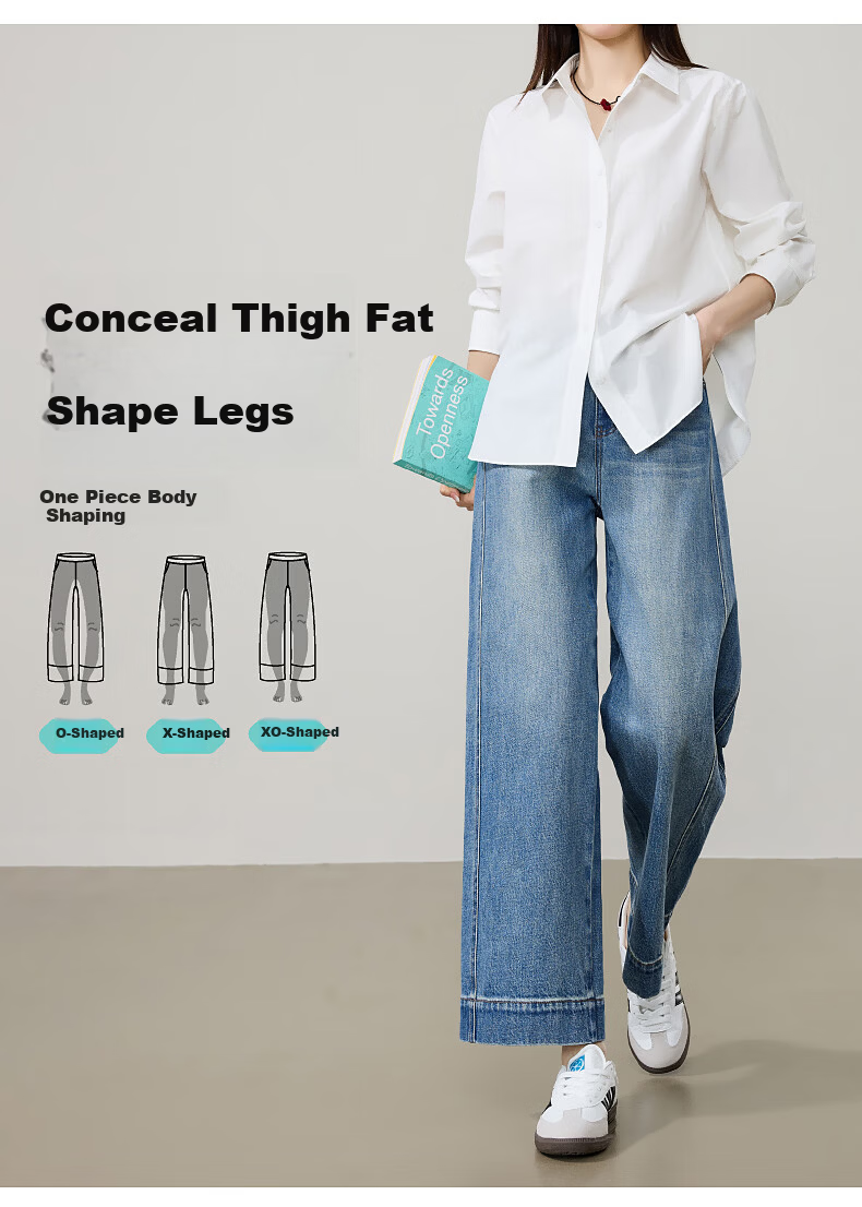 ESE-Y Slim Fit Cropped Wide-Leg Jeans for Women 26 Spring New Wide-Edge Straight Cut Petite Denim Blue 27 11