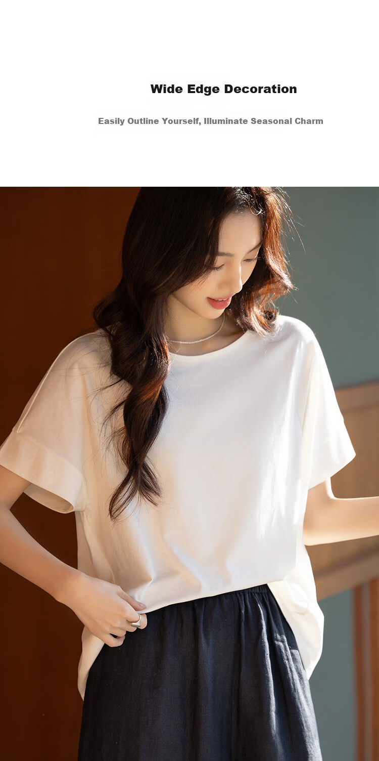 Demana [Cool Sorona] Summer Refreshing Non-Sticky Wide Neckline Decorative Short Sleeve Slim Fit T-Shirt for Women Premium Feel 5