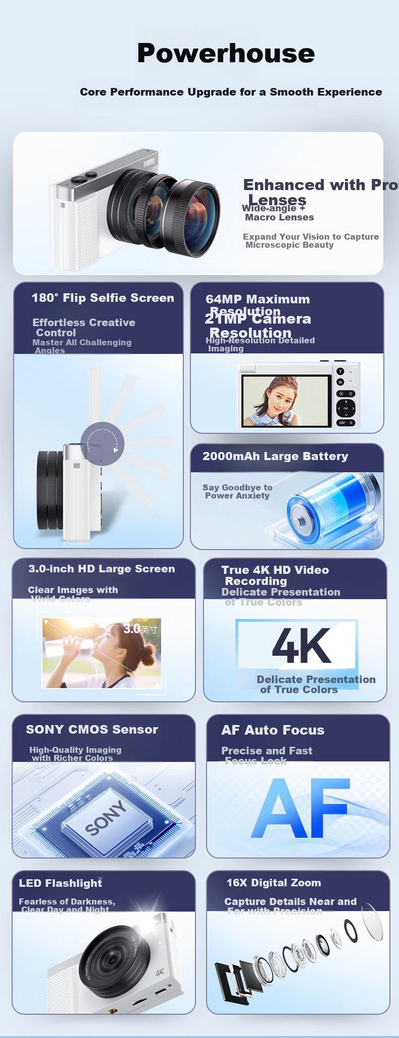 Newsmy N8 Digital Camera Student CCD Flip Screen Selfie HD Pixel Campus Photography Travel Entry-Level Mirrorless Beauty Filter Girls Birthday Gift 64G+Wide Angle Lens 5