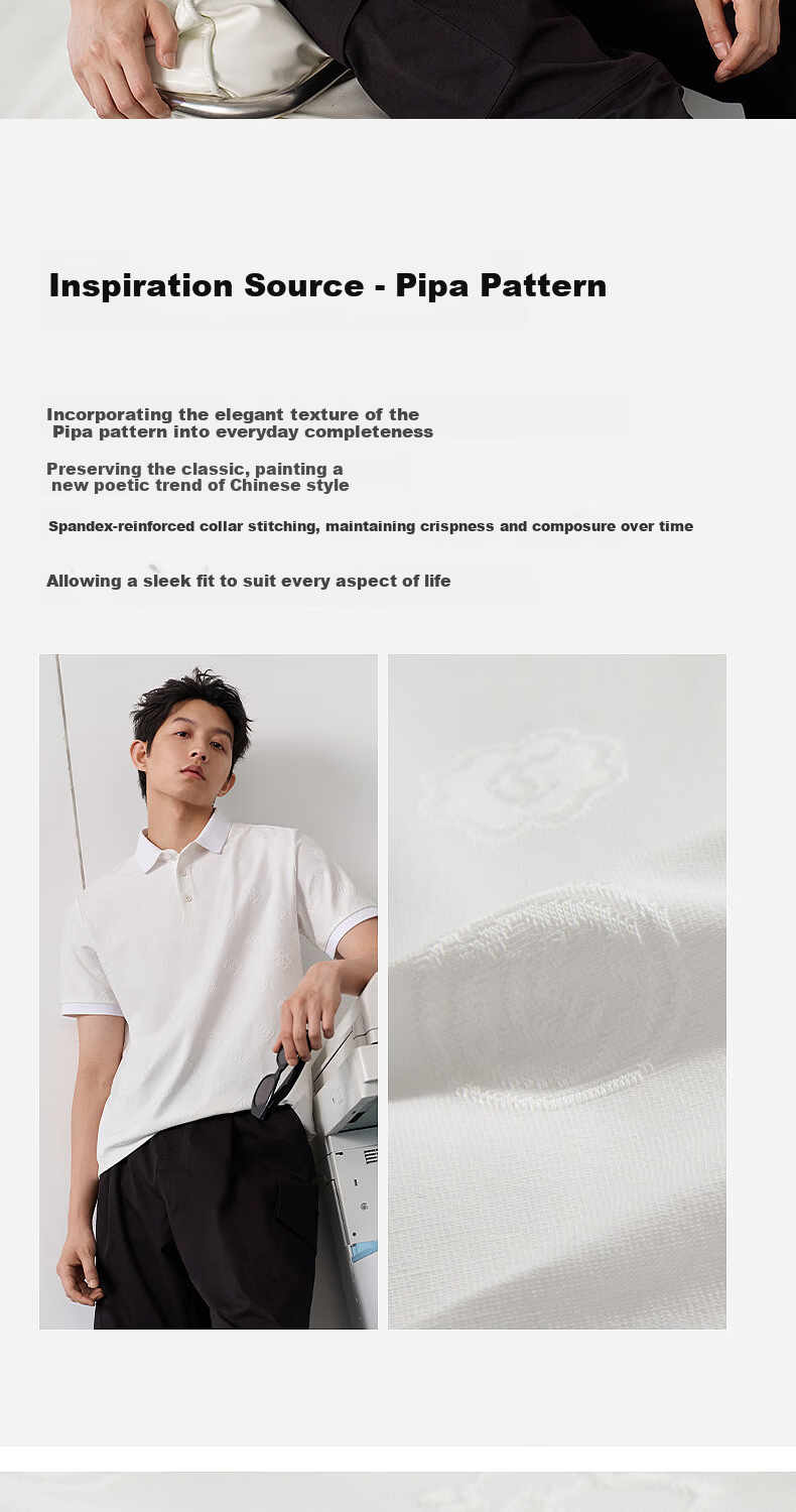 CABBEEN [National Style Jacquard Terry Cloth] Men's Polo Shirt with Pipa Pattern and Baoxiang Floral Design 2026 Summer Breathable Polo Shirt 2