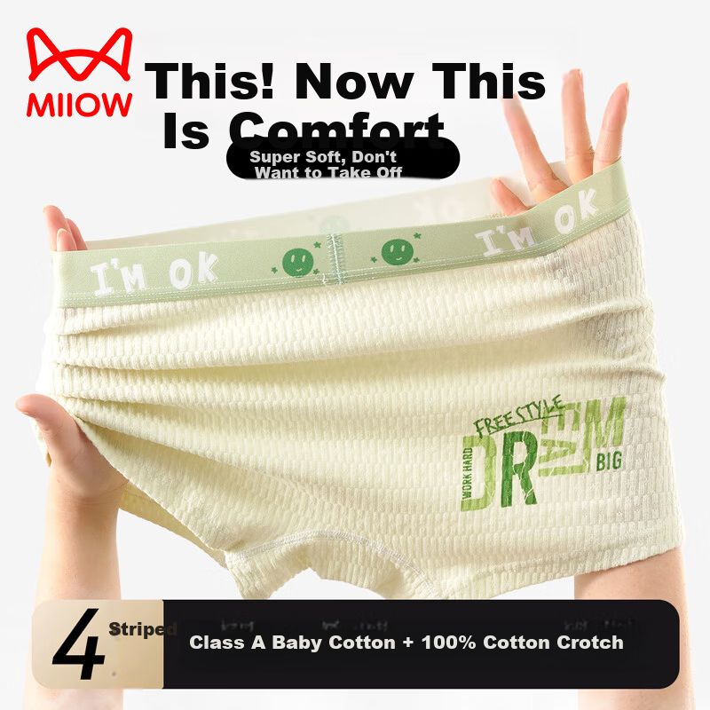 Miiow Teen Boys Pure Cotton Antibacterial Boxer Briefs for Adolescents, Ages 16-18, Middle and High School Students