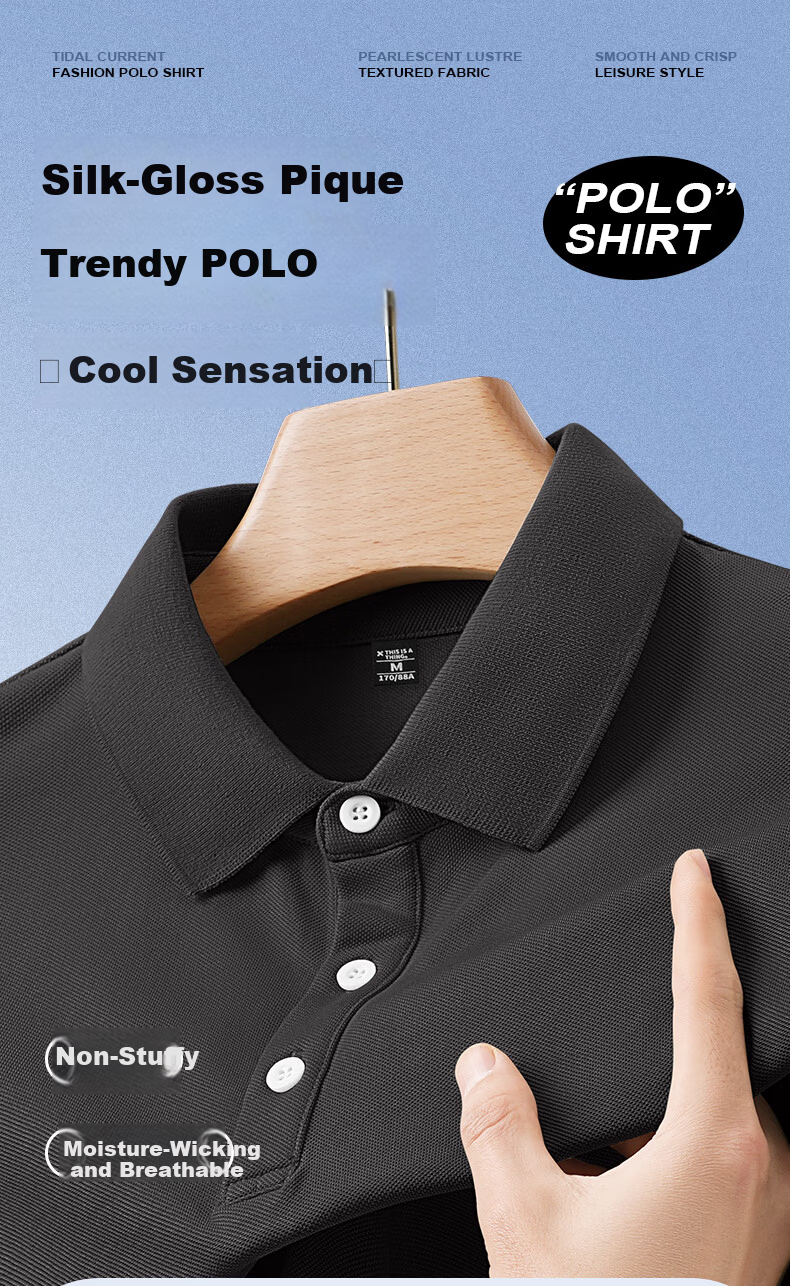Baleno Cool Touch Polo Shirt Men's Short Sleeve Summer New Casual Breathable Lapel Trendy Loose Fit T-Shirt 2