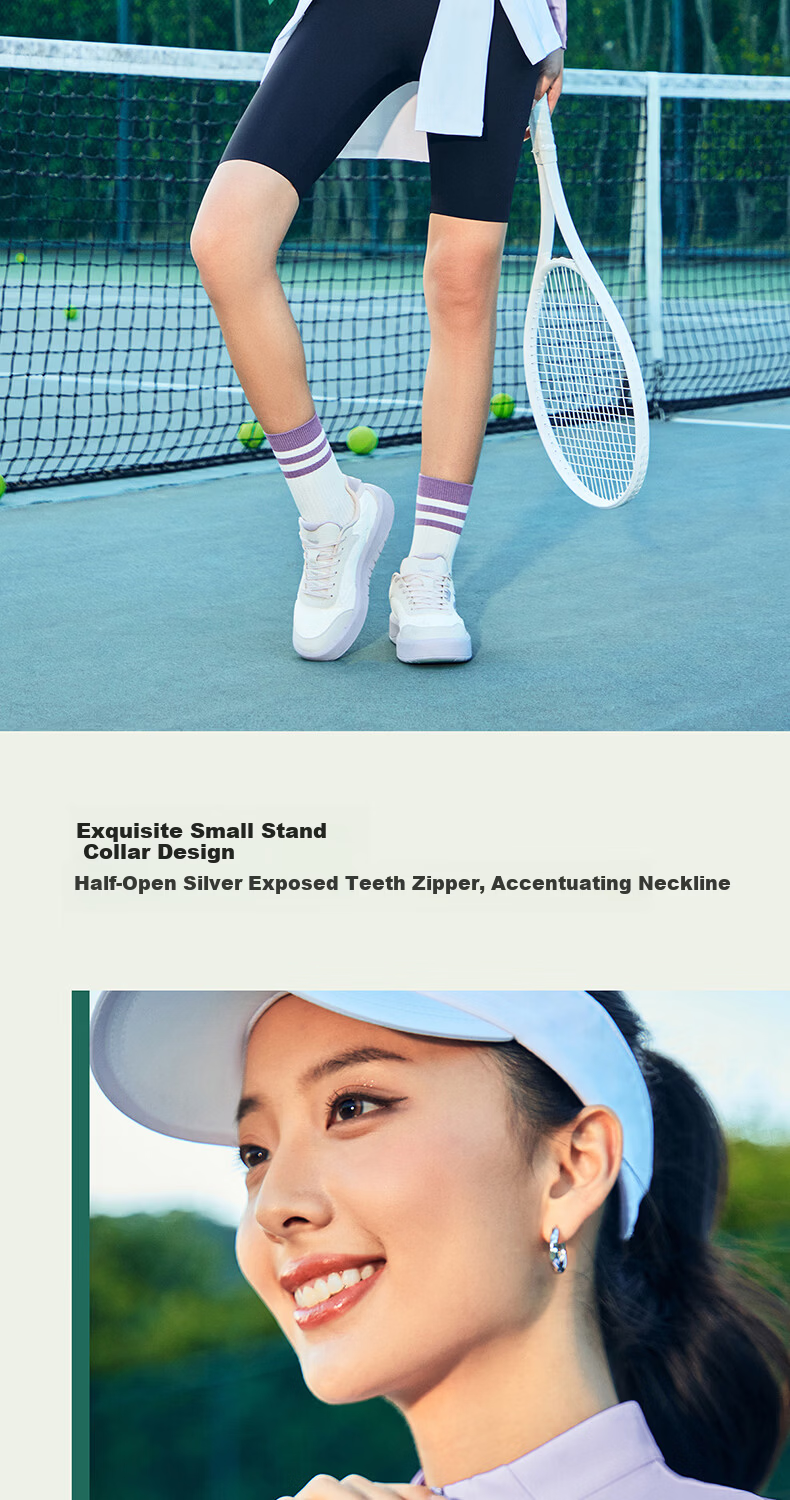 ERKE Women's Long Sleeve T-Shirt 2026 New Half-Placket Stand Collar Tennis Slim Fit Sports Top Versatile Base Layer Running Shirt 6