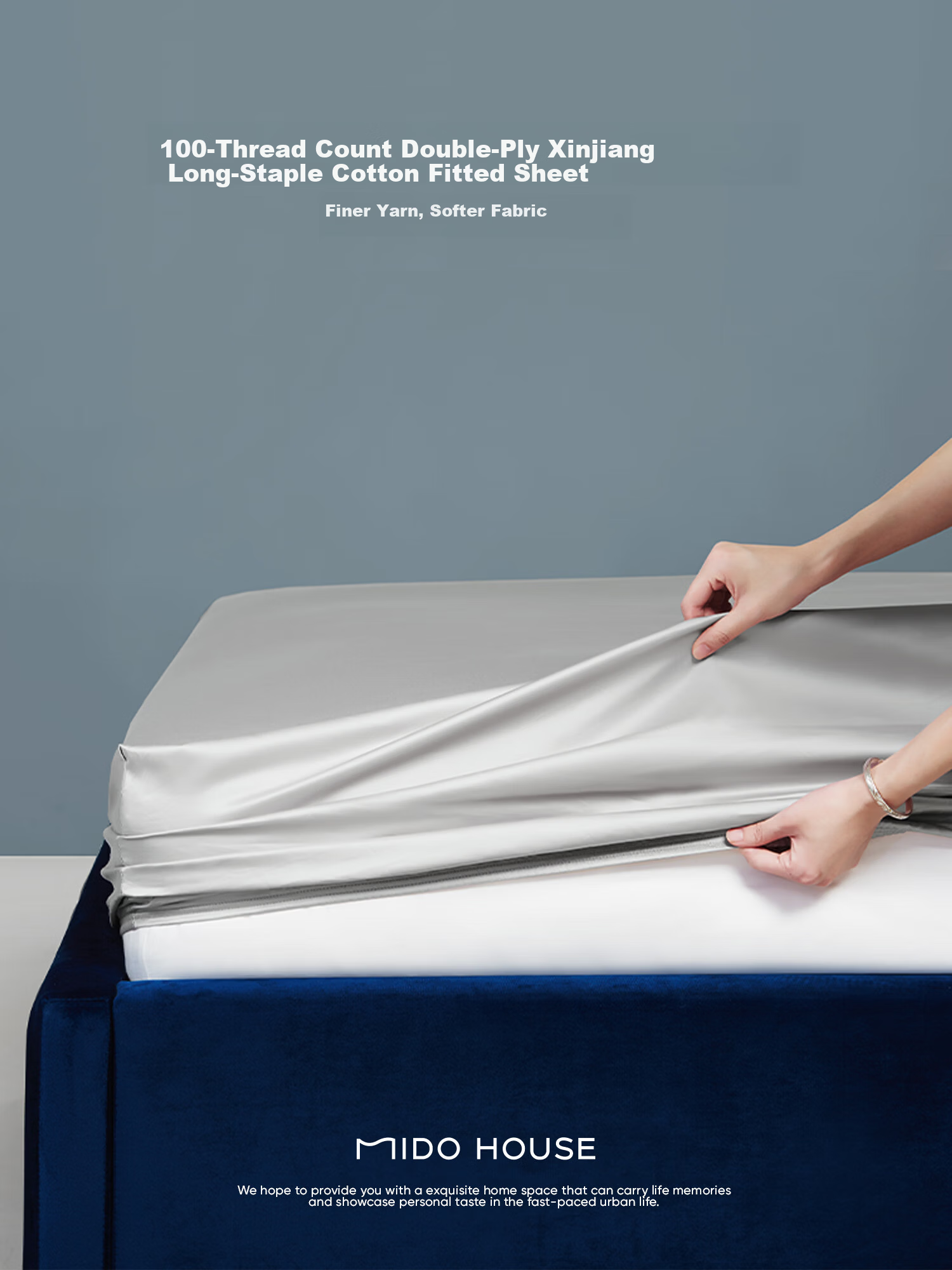 MIDO HOUSE Mingdu 100% Cotton Fitted Sheet, Pure Cotton Mattress Cover, Protective Cover, Pillowcase Three-Piece Set, 1.8x2 Meters, Sky Blue 1