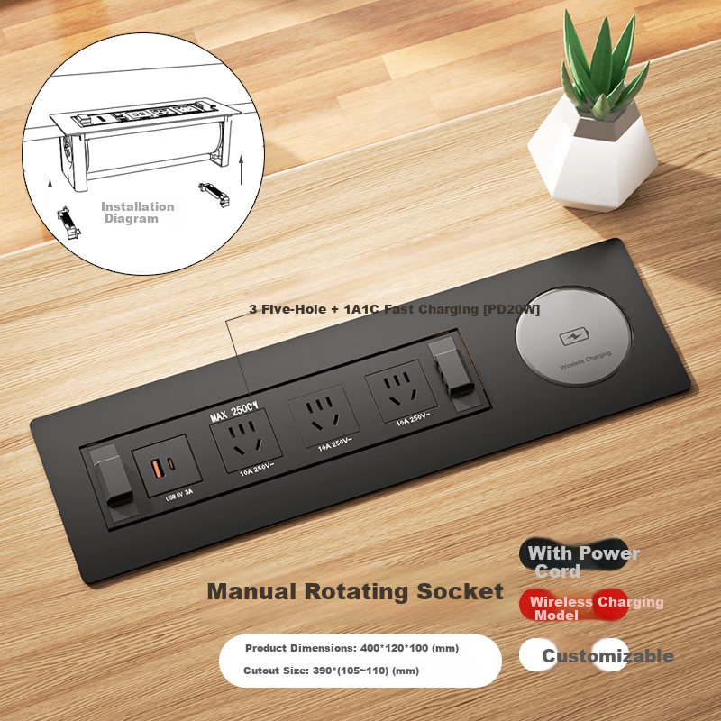 Comfort Embedded Desktop Power Strip Hidden Office Desk Multimedia Built-in Socket