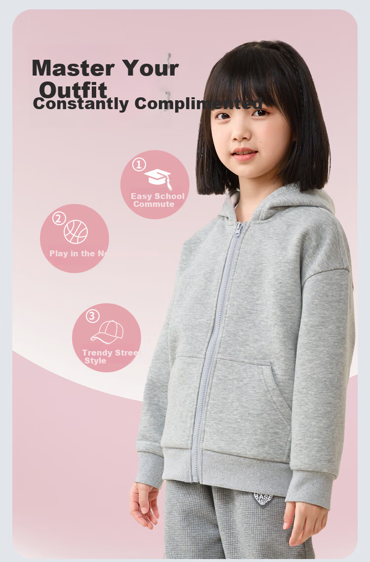 Jeanswest Girls' Spring Autumn Hooded Zip-up Jacket Casual Versatile Children's Outerwear 2026 5