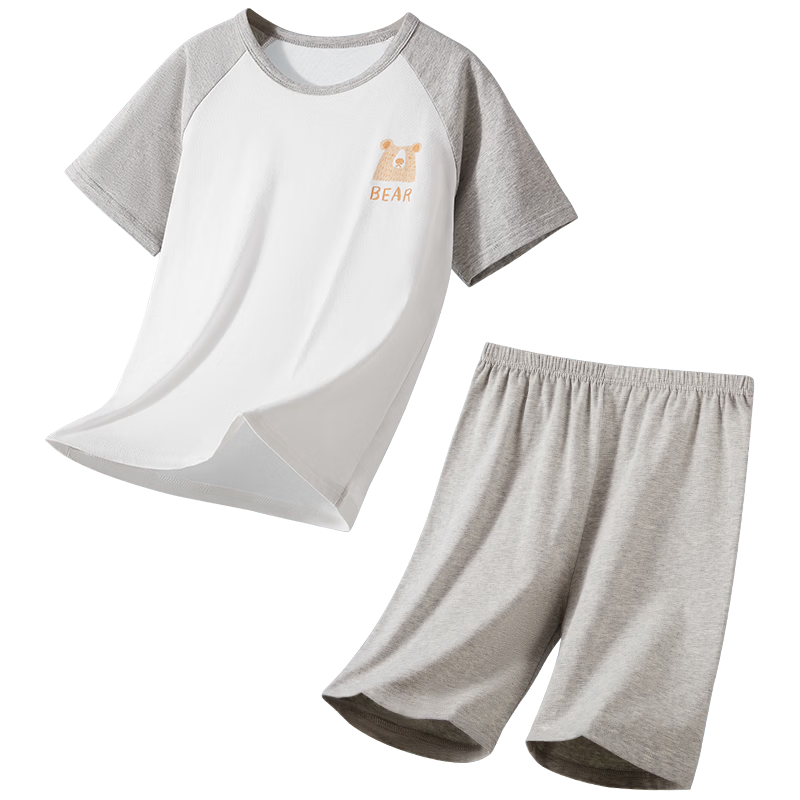 MiiOW Children's Pajamas [100% Cotton], Boys' Summer Thin Short-Sleeve Round Neck Sleepwear, Baby And Older Child Home Wear Set