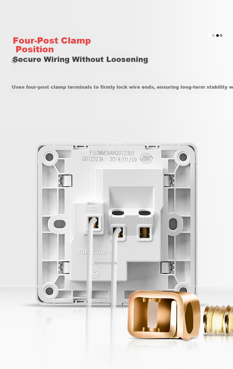 BULL Switch Socket, G07 Series Single-Pole Double-Throw Five-Hole Socket with Switch, 86-Type Panel G07E334S Ivory White 18